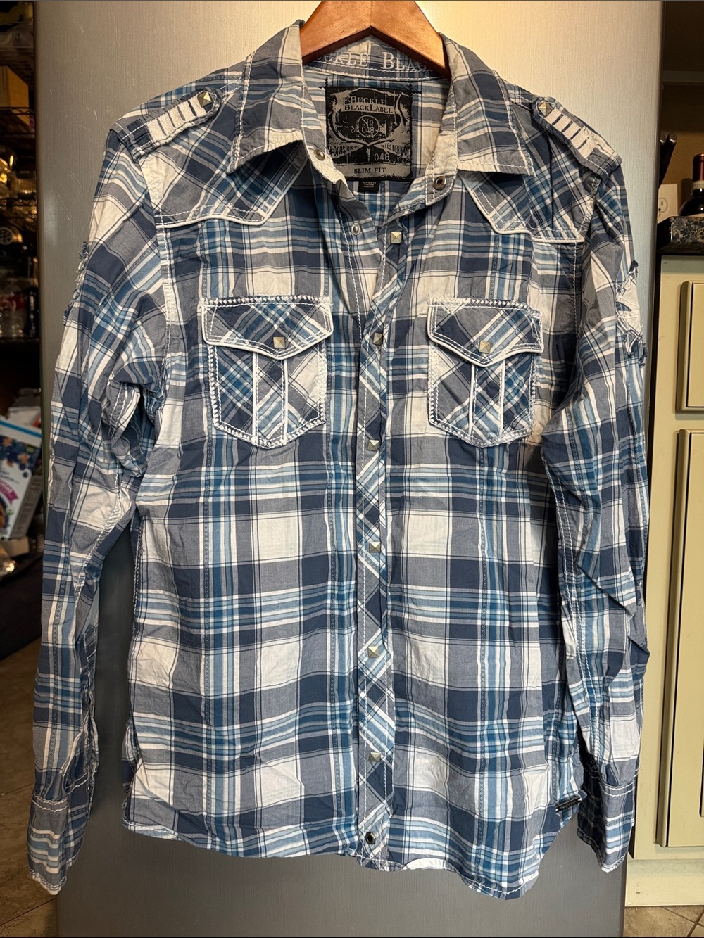 Men's Blue Plaid Pearl Snap Shirt